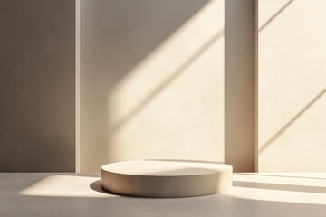 Fototapeta premium A minimalist scene featuring a circular platform and sunlight