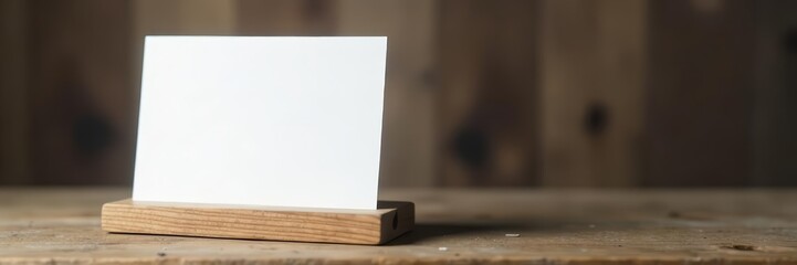 Naklejka premium Minimalist blank white card on rustic wooden stand, white, blank, wooden