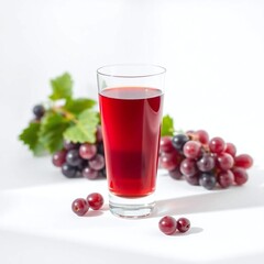 A single glass of grape juice isolated on white. Soft, diffused light casts subtle shadows. 