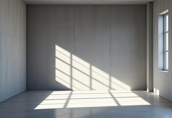 Obraz premium Minimalist grey concrete backdrop with subtle window light and shadow, ideal for product display, grey studio backdrop, shadow