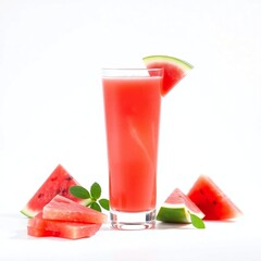  A glass of watermelon juice, elegantly presented against a stark white backdrop. Soft, diffused lighting. 