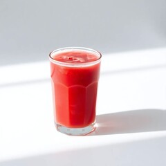  A glass of watermelon juice, elegantly presented against a stark white backdrop. Soft, diffused lighting. 