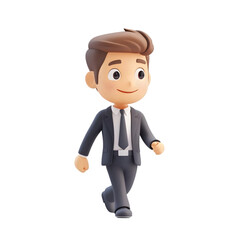 Cartoon Businessman Walking In Formal Suit
