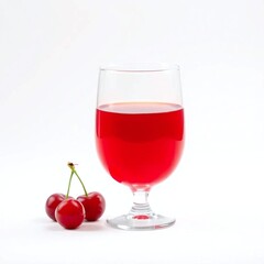 A single glass of vibrant cherry juice, isolated on a white background. Soft, diffused lighting highlights the glass's form and the juice's rich color.