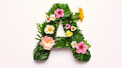 Obraz premium Botanical Letter A Crafted with Real Natural Flowers and Leaves for Creative Designs