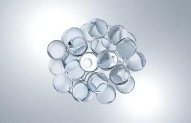 Water Bubble molecule for hydration moisturizer skincare, 3d rendering