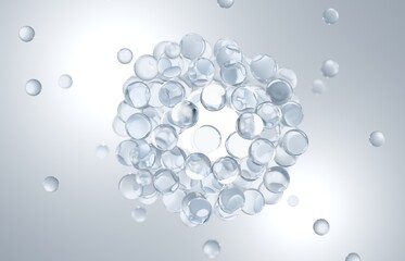 Water Bubble molecule for hydration moisturizer skincare, 3d rendering