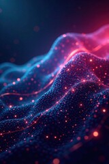 Fototapeta premium Glowing mesh lines intersect abstract particles in a dynamic background , neon lights, glowing, neon