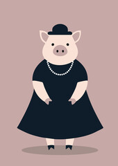 真珠のネックレスをしている豚