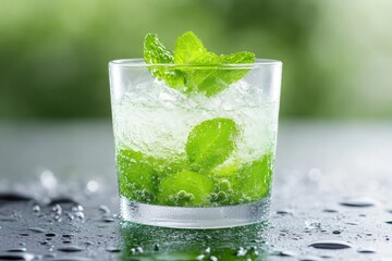 Refreshing mint drink garnished with fresh mint leaves