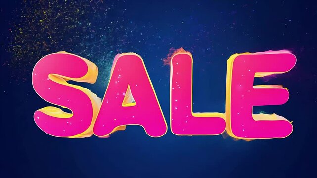 Vibrant pink and gold sale text on a dark blue background with firework effects