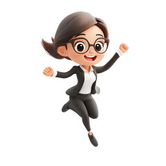 Cartoon Businesswoman Jumping in Excitement