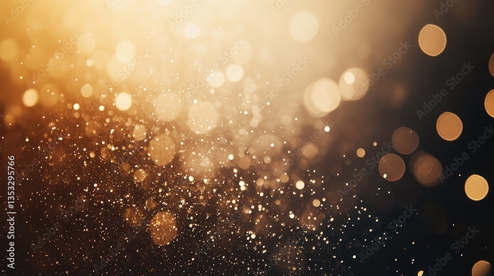 Poster glimmering golden bokeh effect with soft light and sparkling particles creating a dreamy atmosphere