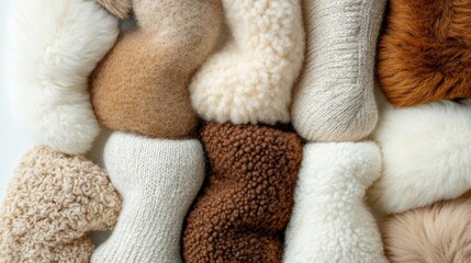 Assorted cozy textures in beige, brown, and white