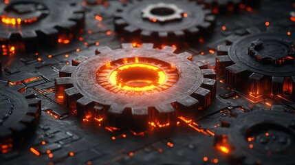 Intricate Glowing Gears: A Technological Marvel
