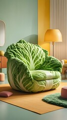 Cabbage - shaped chair in chic room. Good for home decor blogs, furniture catalogs, interior design posts. 