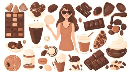 Colorful Cartoon Chocolate Set with Cocoa Beans and Powder for Culinary Designs