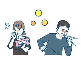花粉症の症状に困る人々のイラスト