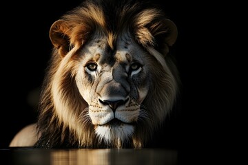 Fototapeta premium Portrait of a Beautiful lion lion at the waterhole