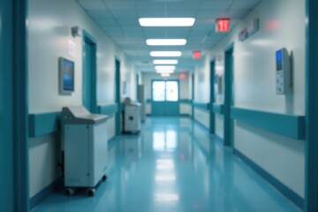 Fototapeta premium Medical image with blurred hospital corridor in focus on medical device, grey, medical device, background
