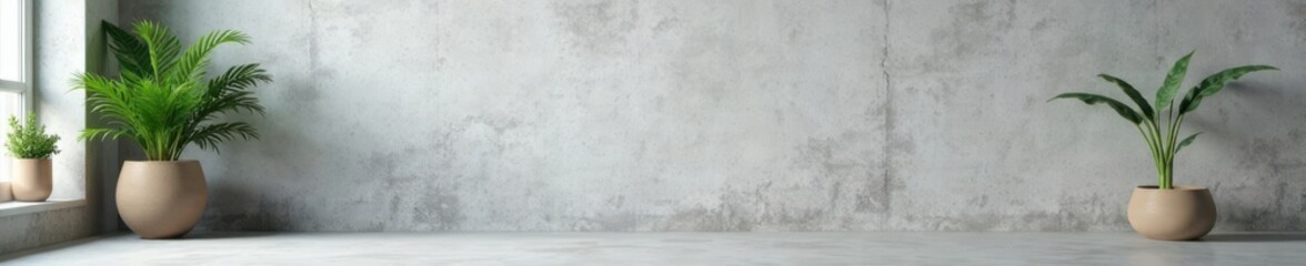 Minimalist grey textured concrete wall background with minimalist decor and greenery, concrete, minimalist