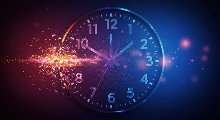 Digital Clock Exploding with Colors and Light: A Mystical Representation of Time and Motion