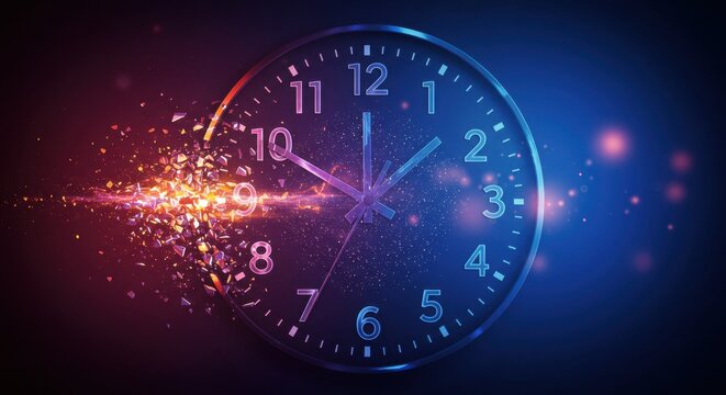 Digital Clock Exploding with Colors and Light: A Mystical Representation of Time and Motion