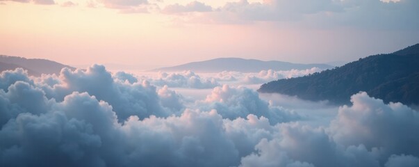 Obraz premium Soft focus misty landscape with subtle clouds and water droplets , cloudy sky, soft focus