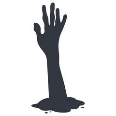 Silhouette of Scary Halloween Zombie Hand. Flat Vector Illustration.
