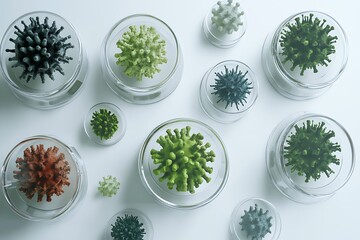 Viruses in petri dishes representing scientific research and medical advancements