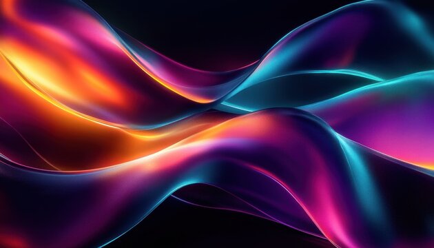 Vibrant Abstract 3D Render Fluid Waves with Neon Light Reflections and Futuristic Aesthetics