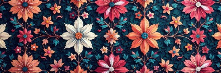 Damask design with interlocking floral motifs, geometric, fabric