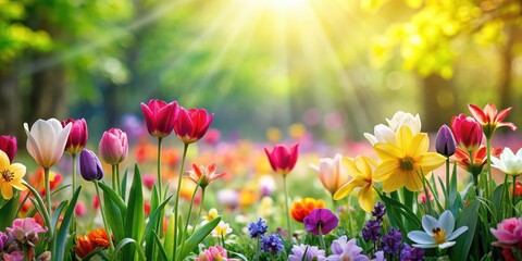 Obraz premium Vibrant spring blooms amidst lush greenery, blooming flowers, spring flowers, blooming flowers
