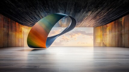 Obraz premium Abstract 3D Sculpture in Modern Interior Sunset View