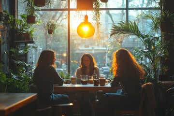Three Young Diverse Women Enjoying Coffee and Making Mobile Payment at Modern Cafe Together