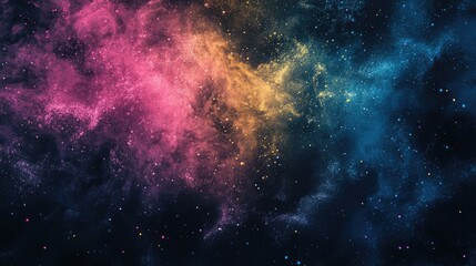 Naklejka premium Vibrant cosmic nebula showcasing swirling colors of pink, orange, and blue against a starry backdrop