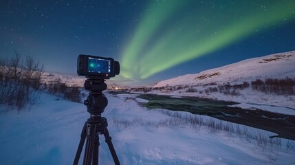 Capturing the ethereal aurora borealis in a frozen scandinavian landscape