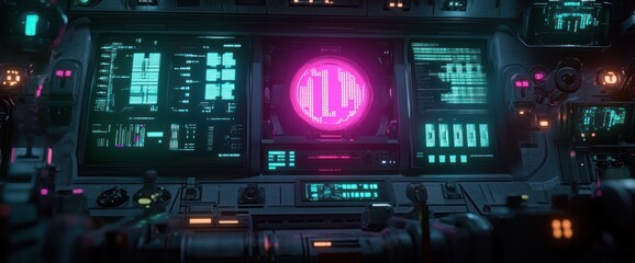 Obraz premium Futuristic Cyberpunk City with Neon Lights and Industrial Architecture