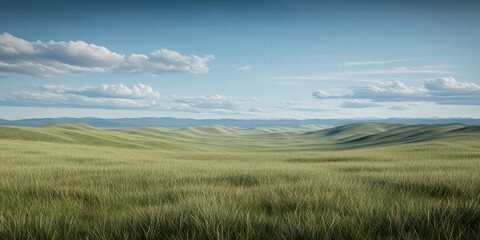 Fototapeta premium Expansive Serene Landscape with Gentle Rolling Hills and Blue Skies