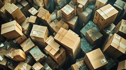 Chaotic pile of cardboard boxes ready for shipping and logistics