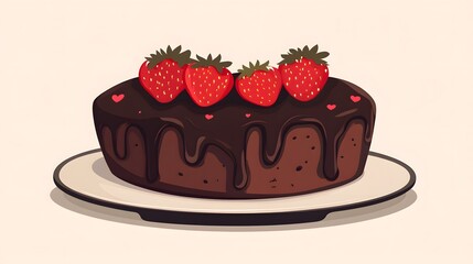 Delicious Heart-Shaped Chocolate Cake with Fresh Strawberries for Romantic Occasions