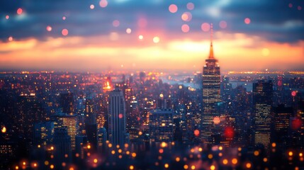 Obraz premium Manhattan Skyline at Sunset: A City of Lights and Dreams