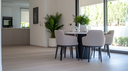 Modern dining area with natural light