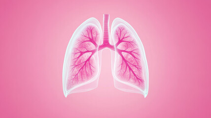 Radiant and lively illustration of human lungs, showcasing intricate details of bronchial tree against vibrant pink background. This artwork emphasizes beauty of respiratory anatomy