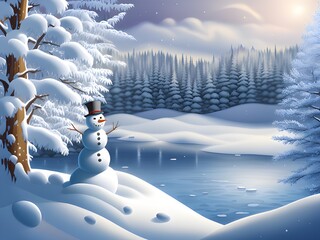 Obraz premium snowman in the winter forest
