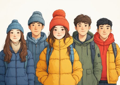 Teenagers in Distress Simple Stylish Line Art Illustration