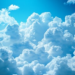 Beautiful fluffy white clouds floating serenely across a bright blue sky