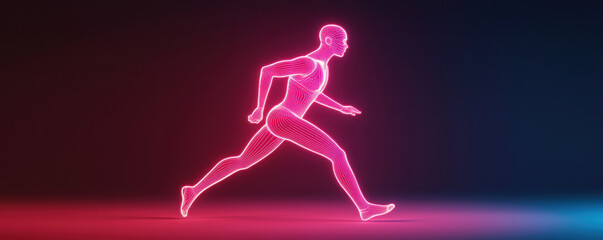 Fototapeta premium glowing outline of running figure dynamic pose, showcasing athleticism and energy. vibrant colors enhance sense of movement