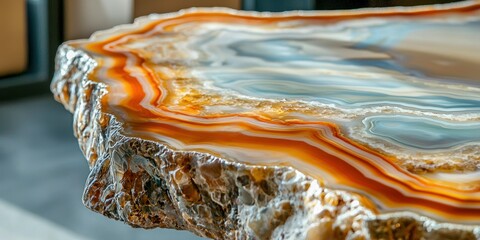 A table with a natural agate stone surface, radiating elegance