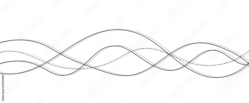 Aufkleber Vector curve wave seamless pattern background. Abstract thin gray and white wavy lines background.